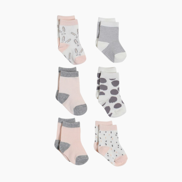 Snugabye Crew Socks (6 Pack) - Pink, 0-12 Months.