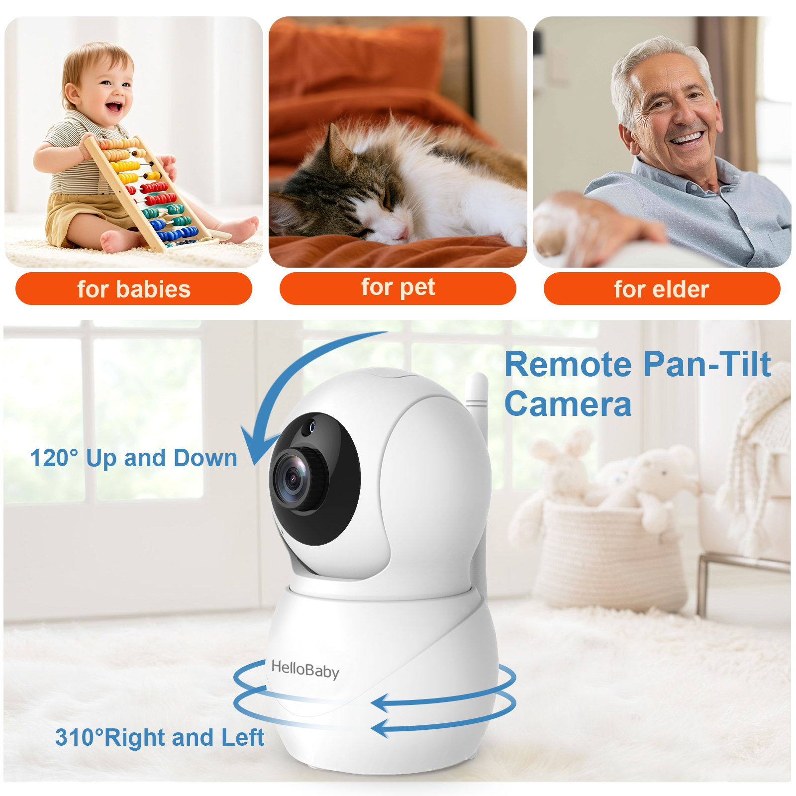 HelloBaby 5.0" IPS Non-WiFi Video Baby Monitor.