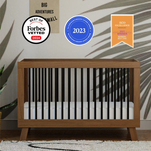 babyletto Hudson 3-in-1 Convertible Crib with Toddler Bed Conversion Kit - Natural Walnut/Black.