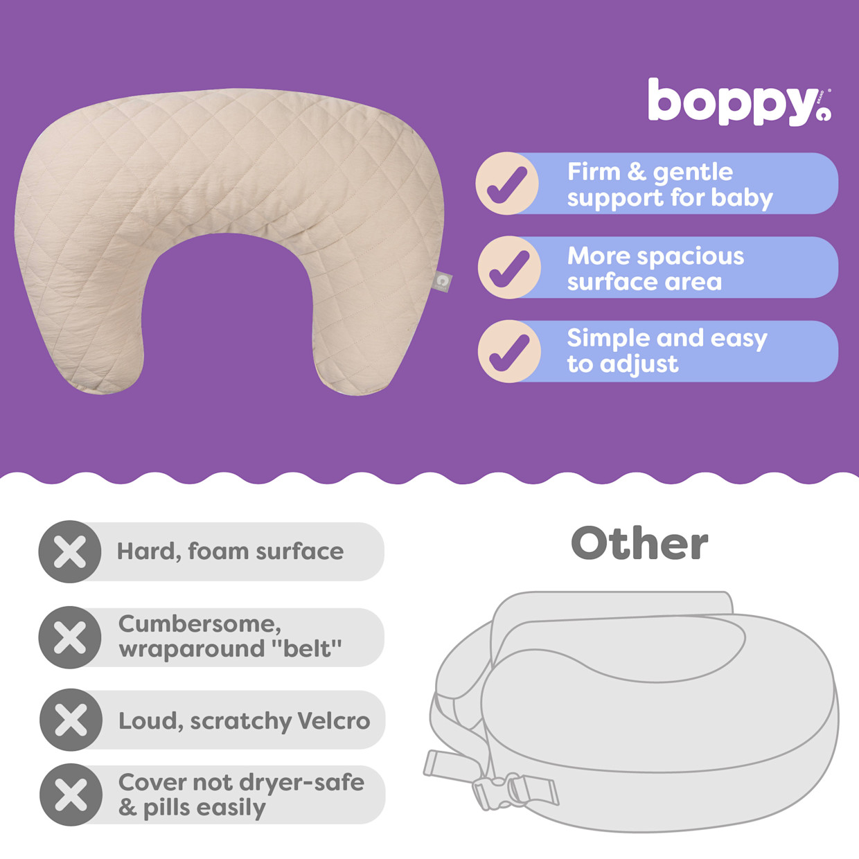 Boppy Boppy x Babylist Nursing Pillow with Luxe Fabric Cover - Oatmeal Quilt.