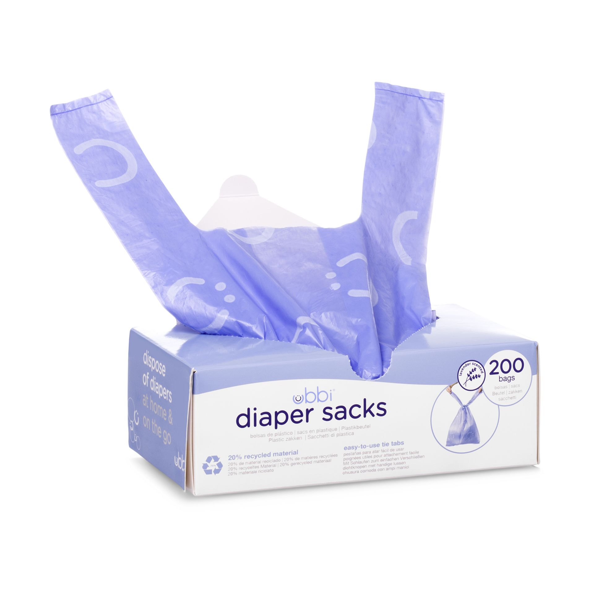 Ubbi Disposable Diaper Sacks, Lavender Scented, Easy-To-Tie Tabs, Diaper Disposal or Pet Waste Bags, 200 Count