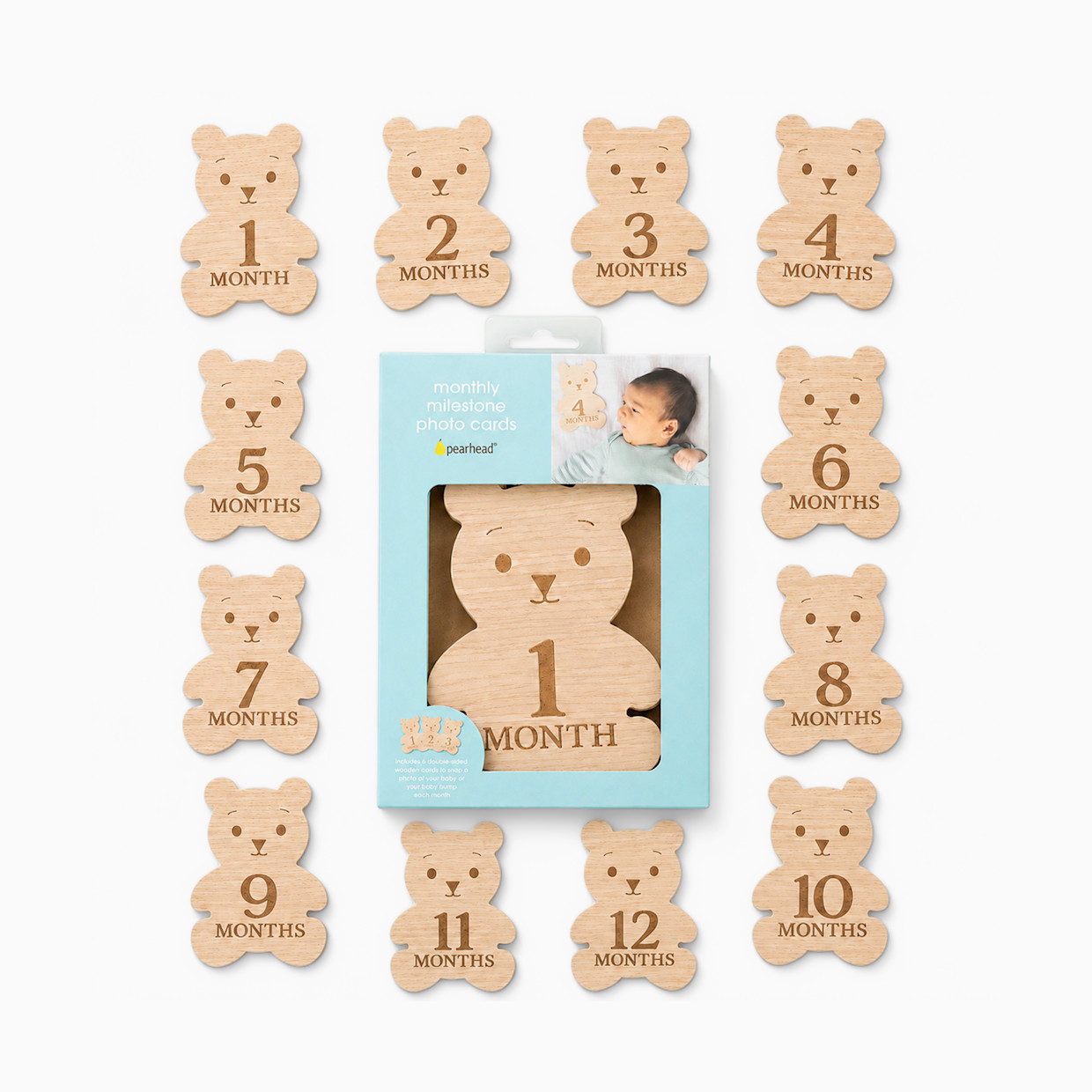 Pearhead Bear Wooden Monthly Milestone Cards - Brown Bear.