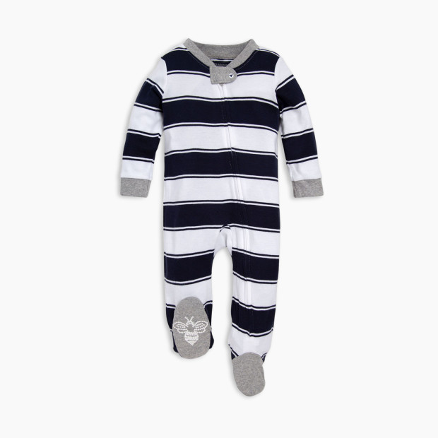 Burt's Bees Baby Organic Sleep & Play Footie Pajamas - Midnight Rugby Peace Stripe, Newborn.