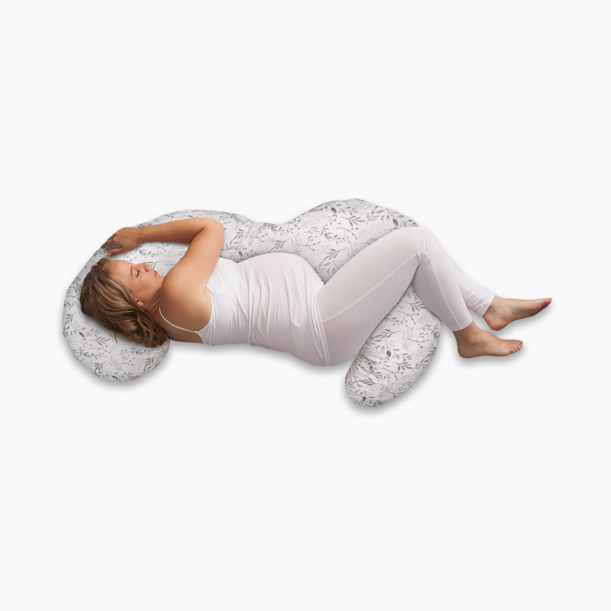 Boppy Pregnancy Total Body Pillow with Removable Pillow Cover - Gray Scattered Leaves.