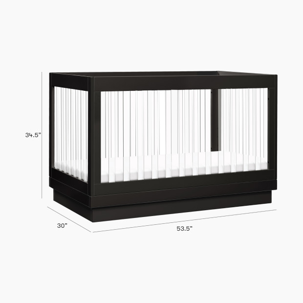 babyletto Harlow Acrylic 3-in-1 Convertible Crib with Toddler Bed Conversion Kit - Black With Black Base And Acrylic Slats.