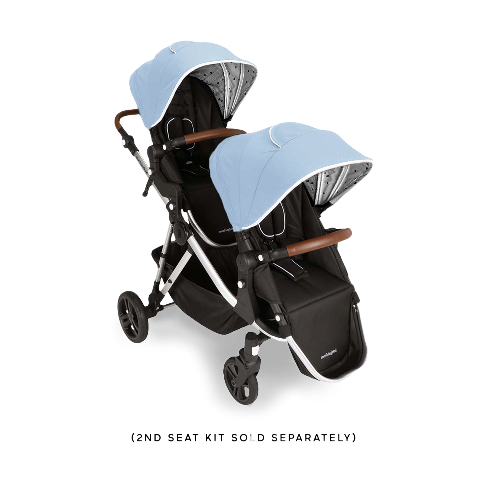 Mockingbird Single-to-Double Stroller 2.0 - Sky/Watercolor Canopy With Penny Leather (2020).