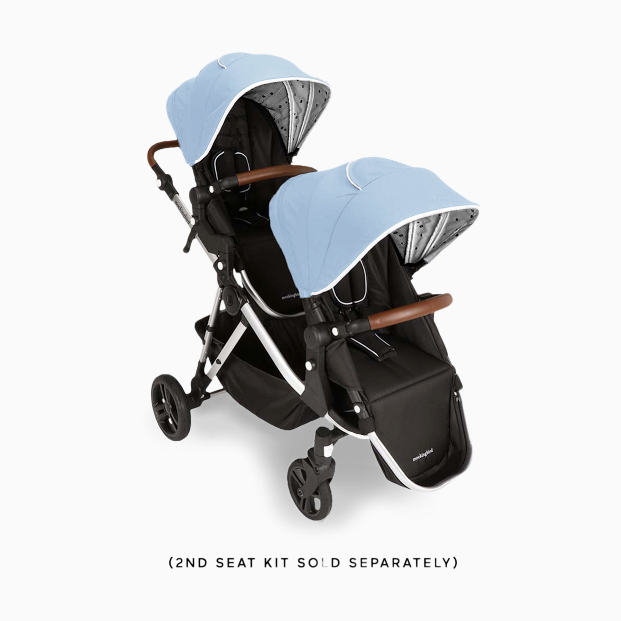 Mockingbird Single-to-Double Stroller 2.0 - Sky/Watercolor Canopy With Penny Leather (2020).