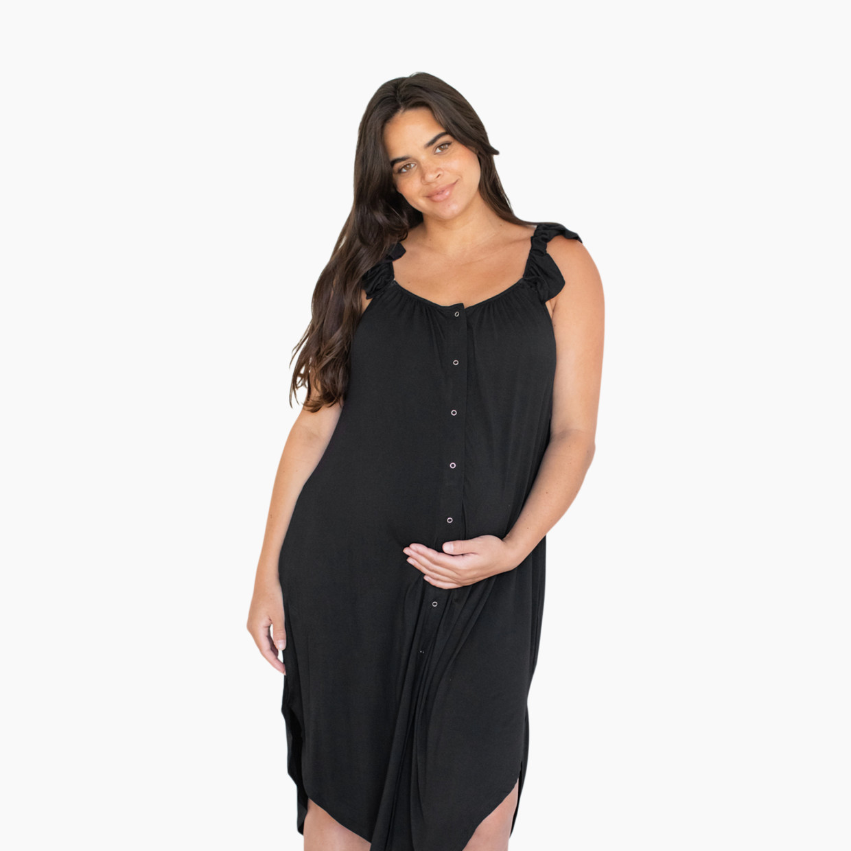 Kindred Bravely Ruffle Strap Labor & Delivery Gown - Black, Medium/Large.