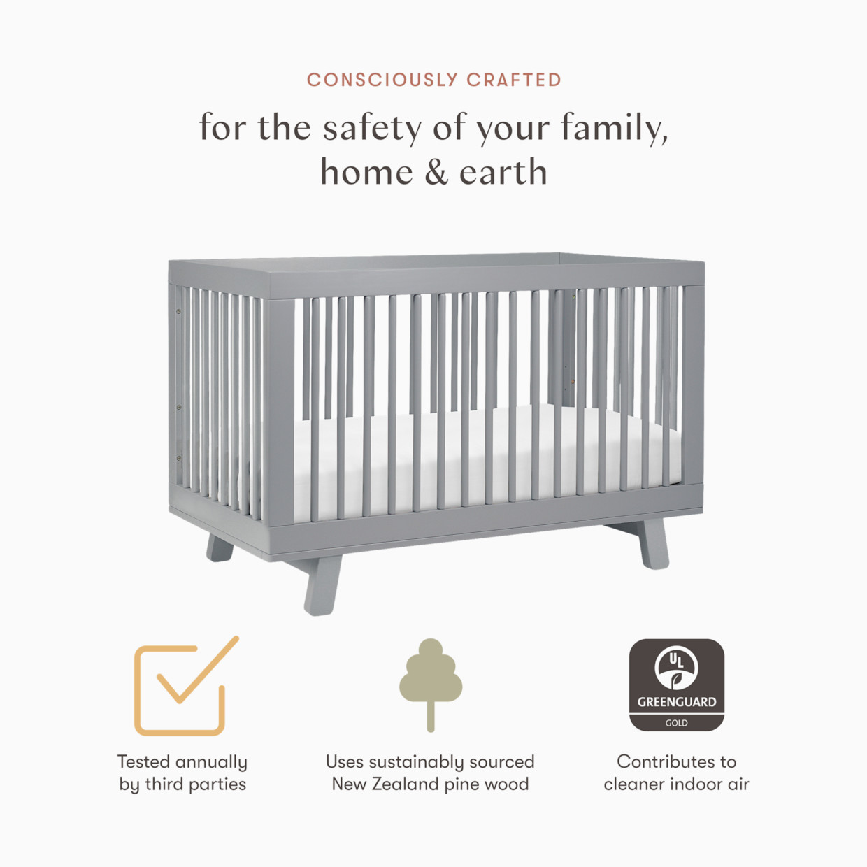 babyletto Hudson 3-in-1 Convertible Crib with Toddler Bed Conversion Kit - Grey.