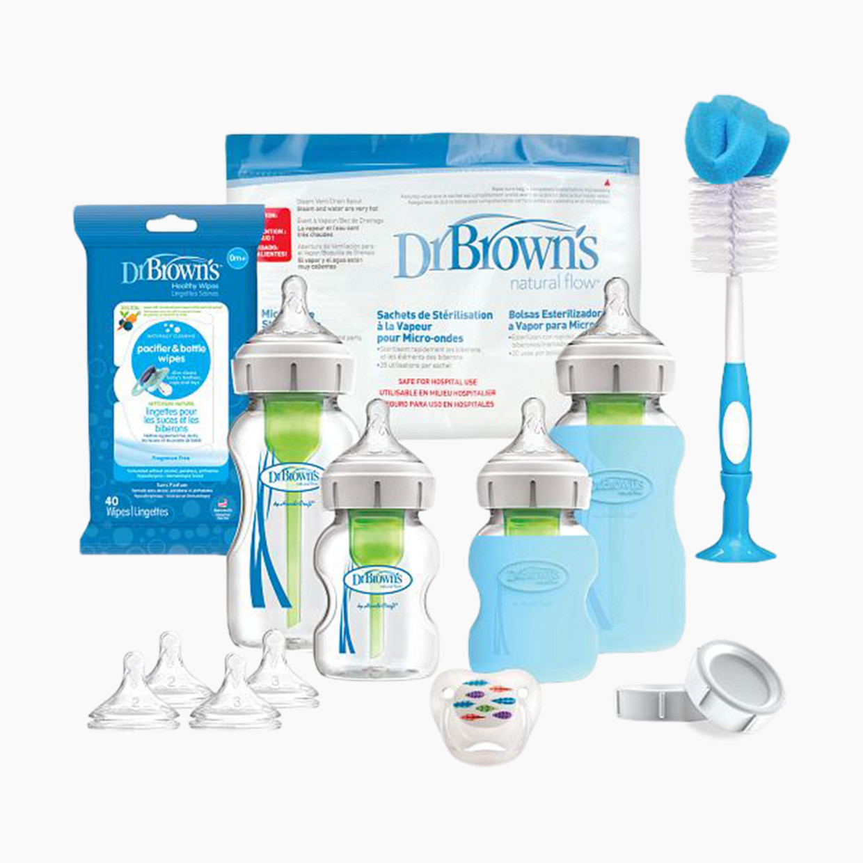 Dr. Brown's Options+ Wide-Neck Glass Bottle Starter Set - Clear/White.