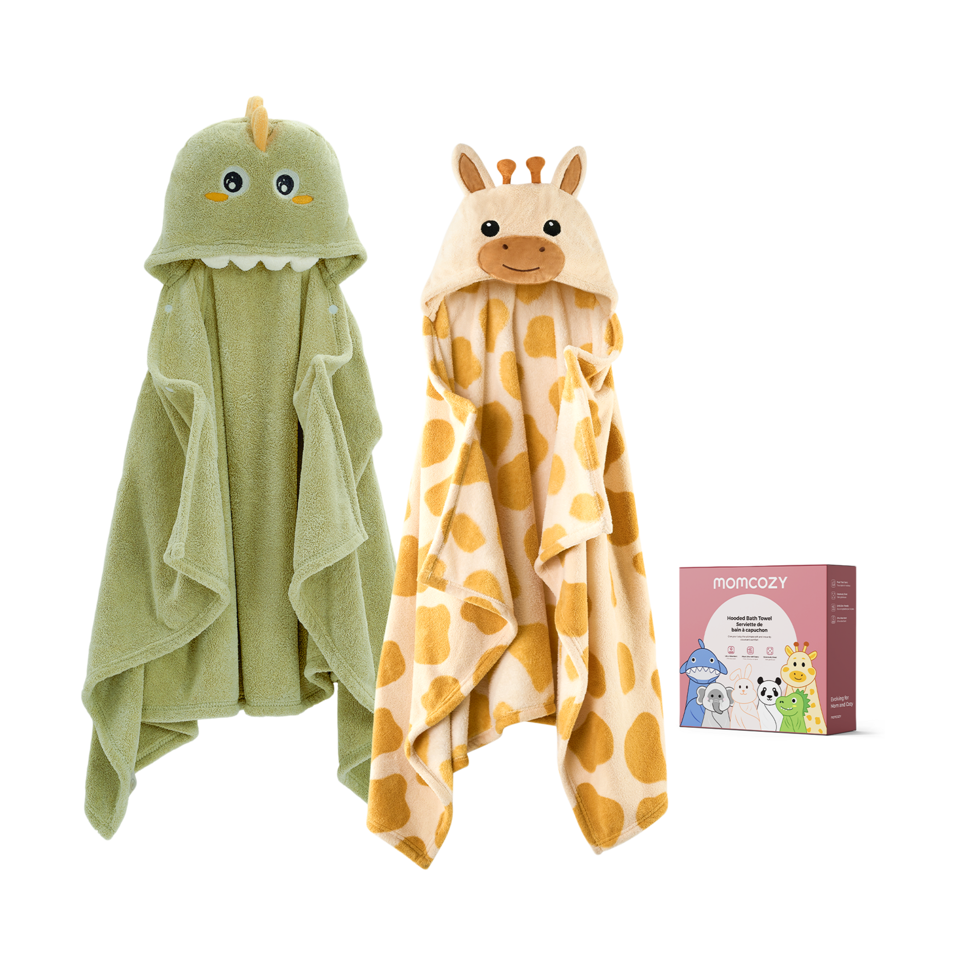 Momcozy Baby Bath Towels with Visualize Health Label - Ultra Soft & Absorbent Coral Fleece Hooded Towels for Newborn, Infant, Toddler (0-36 Months) Bath Essentials (Large Size,2 Pack)