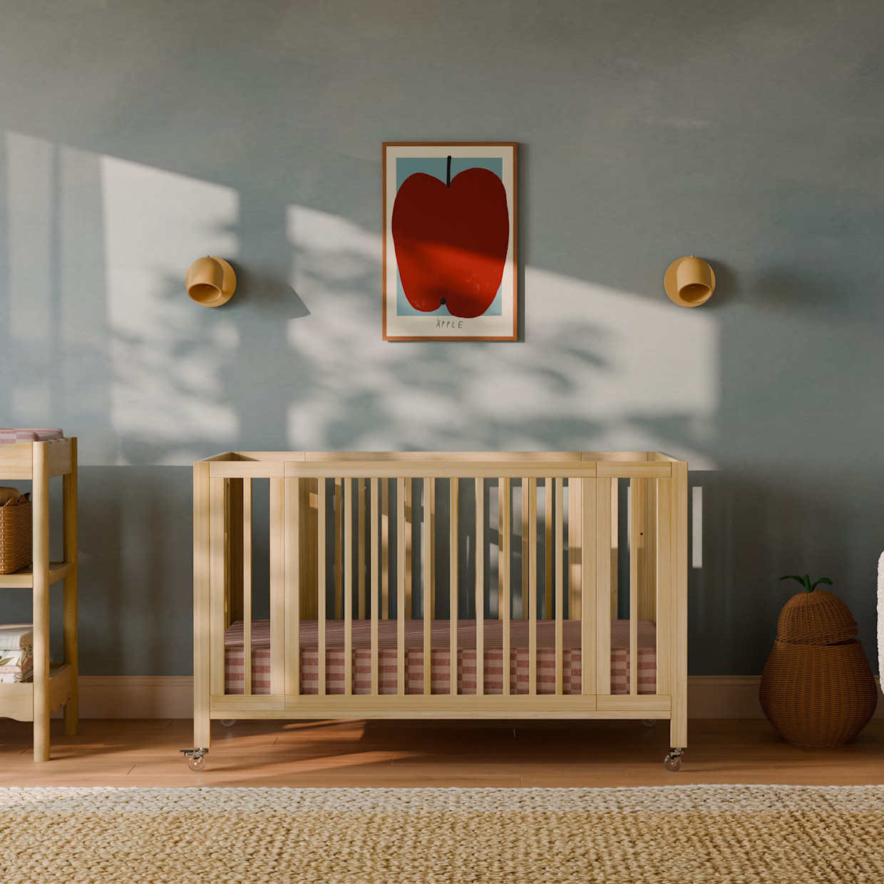 babyletto Rolli 9-in-1 Convertible All-Stages Crib with Bassinet & Toddler Bed Conversion Kits - Blonde.