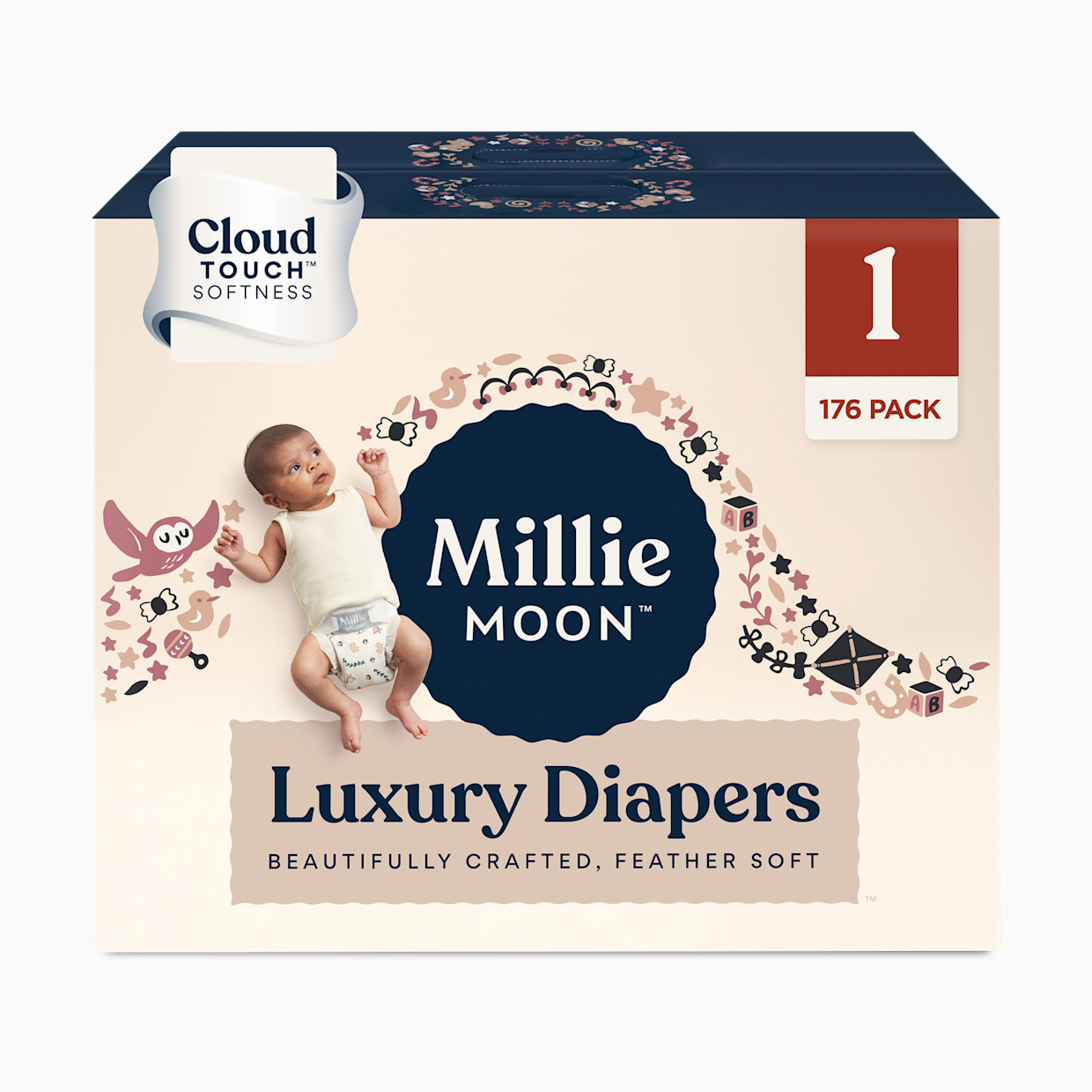 Millie Moon Luxury Diapers - Size 1, 176 Count.