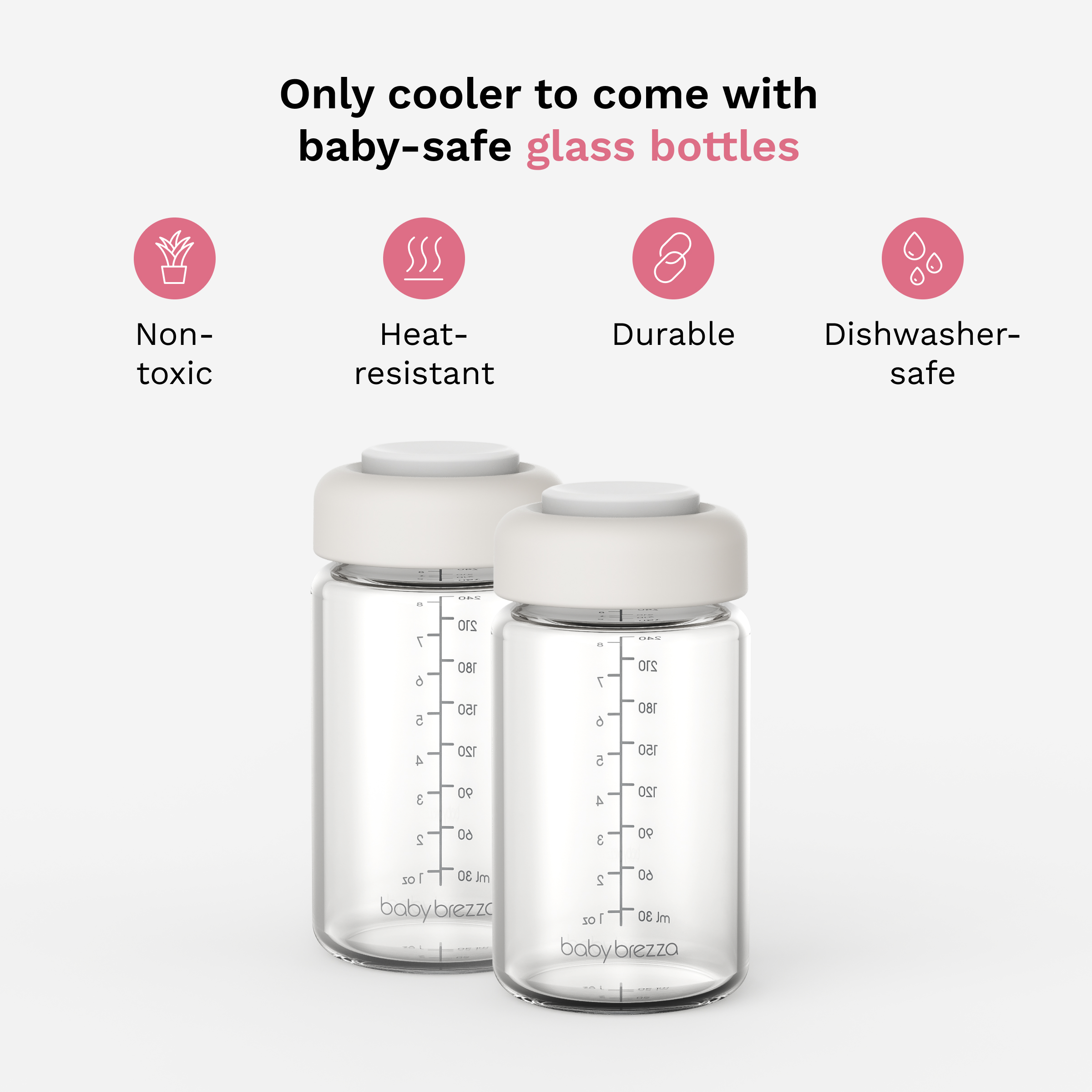Baby Brezza Portable Breastmilk Cooler with Glass Bottles - White.