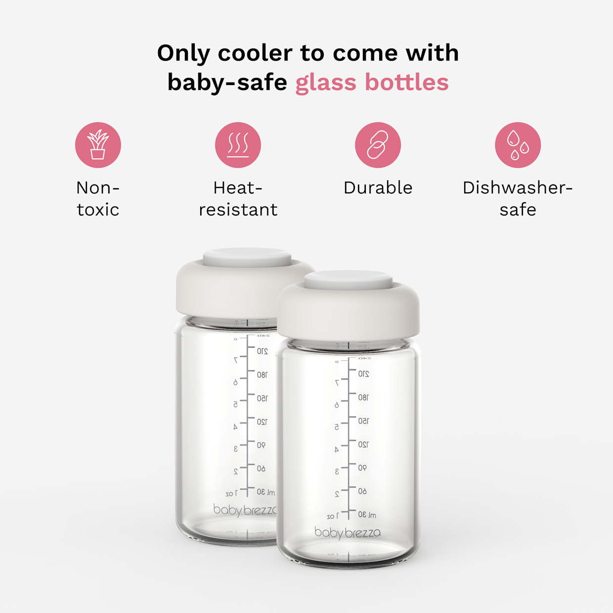 Baby Brezza Portable Breastmilk Cooler with Glass Bottles - White.