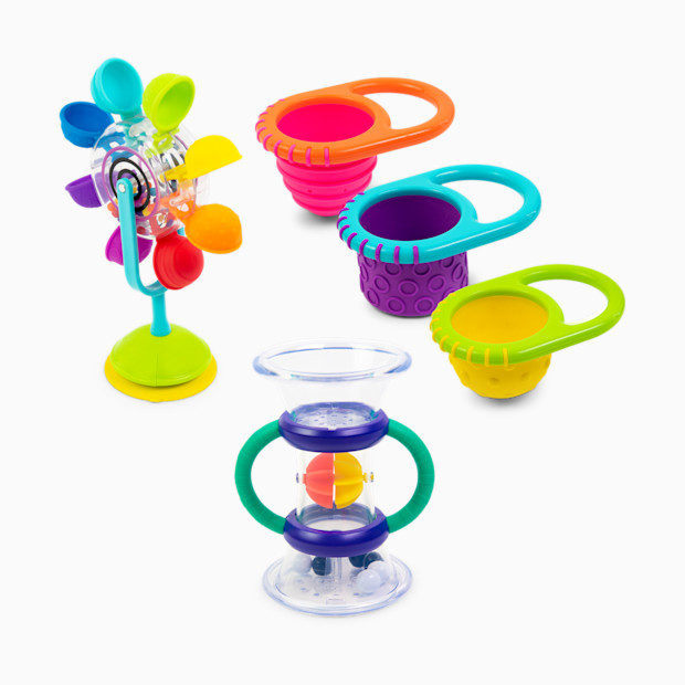 Sassy Waterfall, Funnel, & Fill Cups Bath Toy Gift Set (5 piece).
