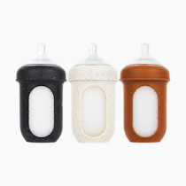 Boon Nursh Reusable Silicone Pouch Baby Bottles - Medium Flow Nipple - Silicone Baby Bottle Pouch and Nipple - Baby Feeding Essentials - Tie Dye - 3-6 Months - 3 Count - 8 Ounce
