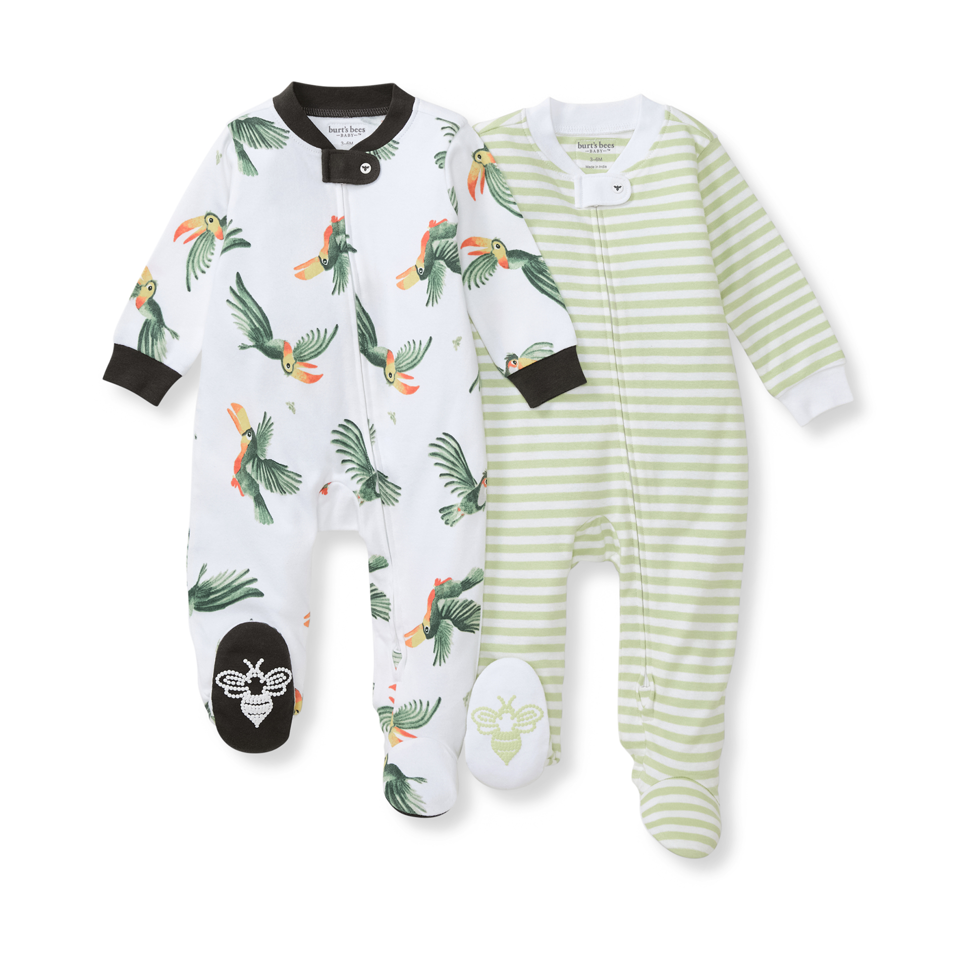 Burt's Bees Baby Organic Cotton 2 Pack Sleep & Play Footed - Toucan 2-Pk, Newborn.