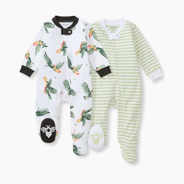 Burt's Bees Baby Organic Cotton 2 Pack Sleep & Play Footed - Toucan 2-Pk, Newborn.