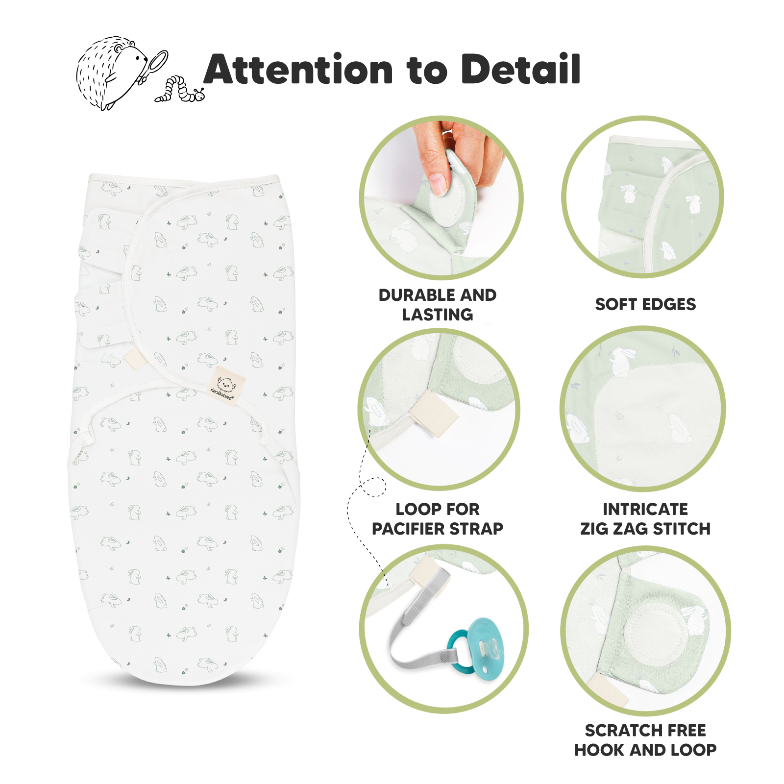 KeaBabies Soothe Swaddle Wraps (3 Pack) - Bunnies, One Size, 3.