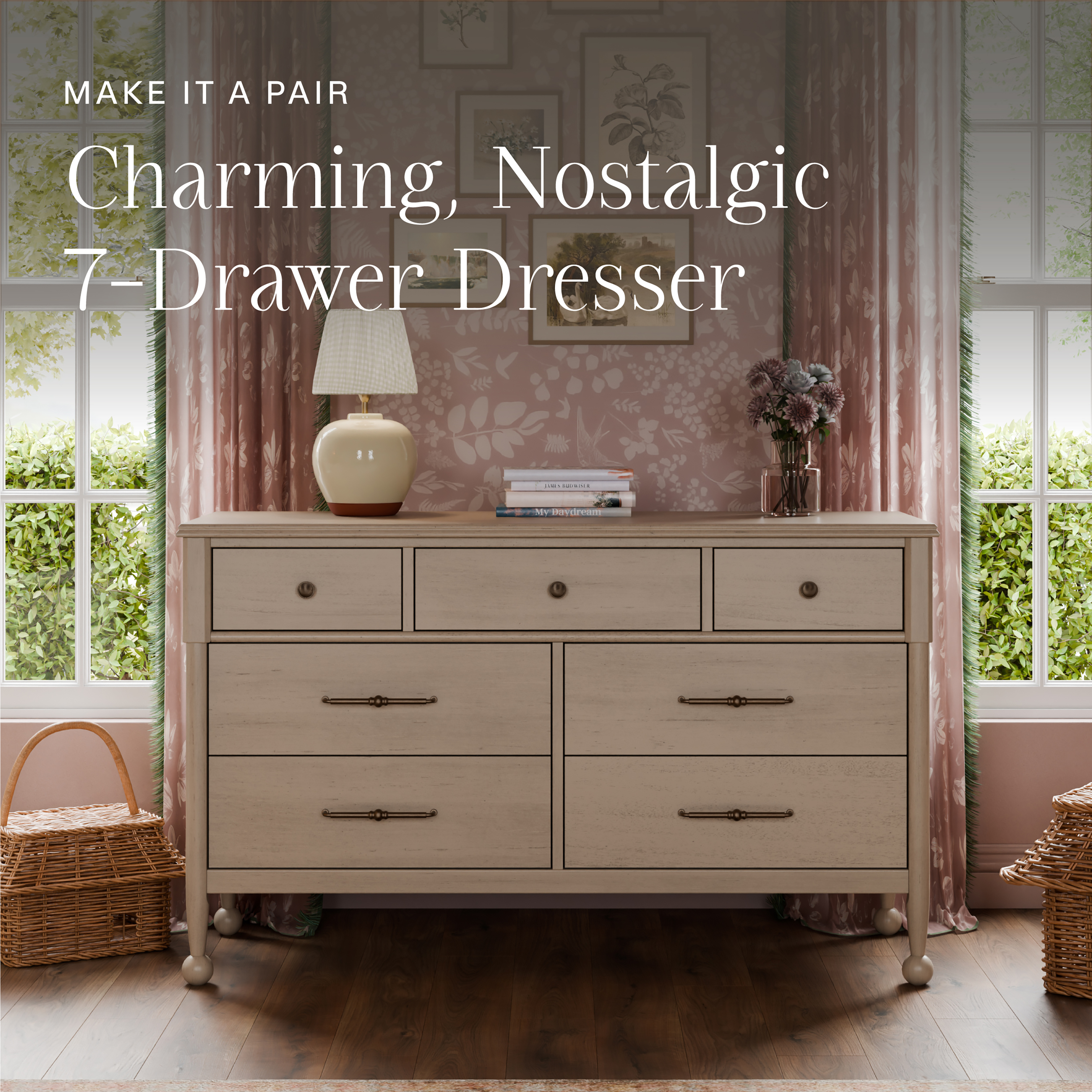 Namesake Alouette 3-in-1 Convertible Spindle Crib - Washed Pine.