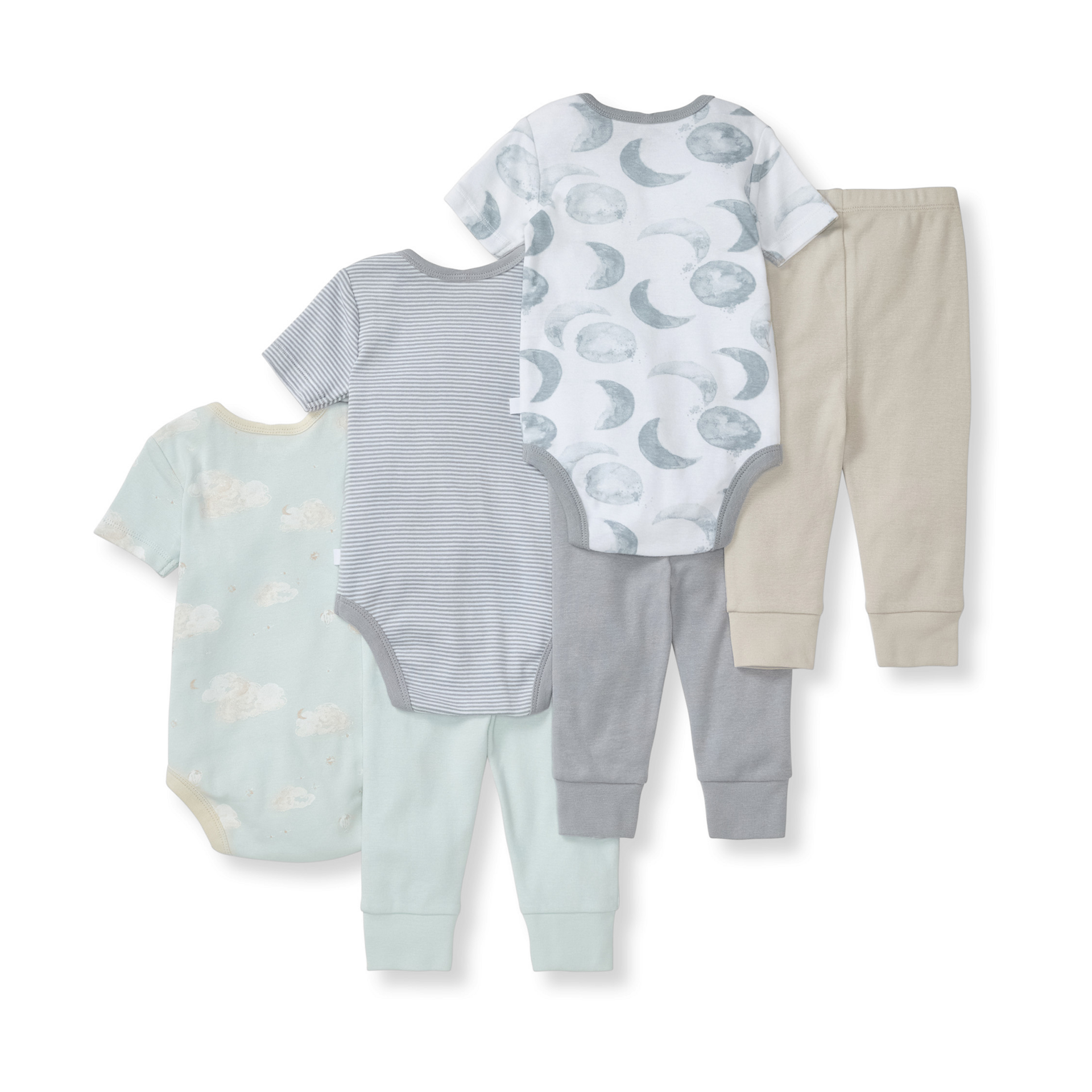 Burt's Bees Baby Organic Short Sleeve Bodysuit & Pant Set (3 Pack) - Blue Quarry, 0-3 M.