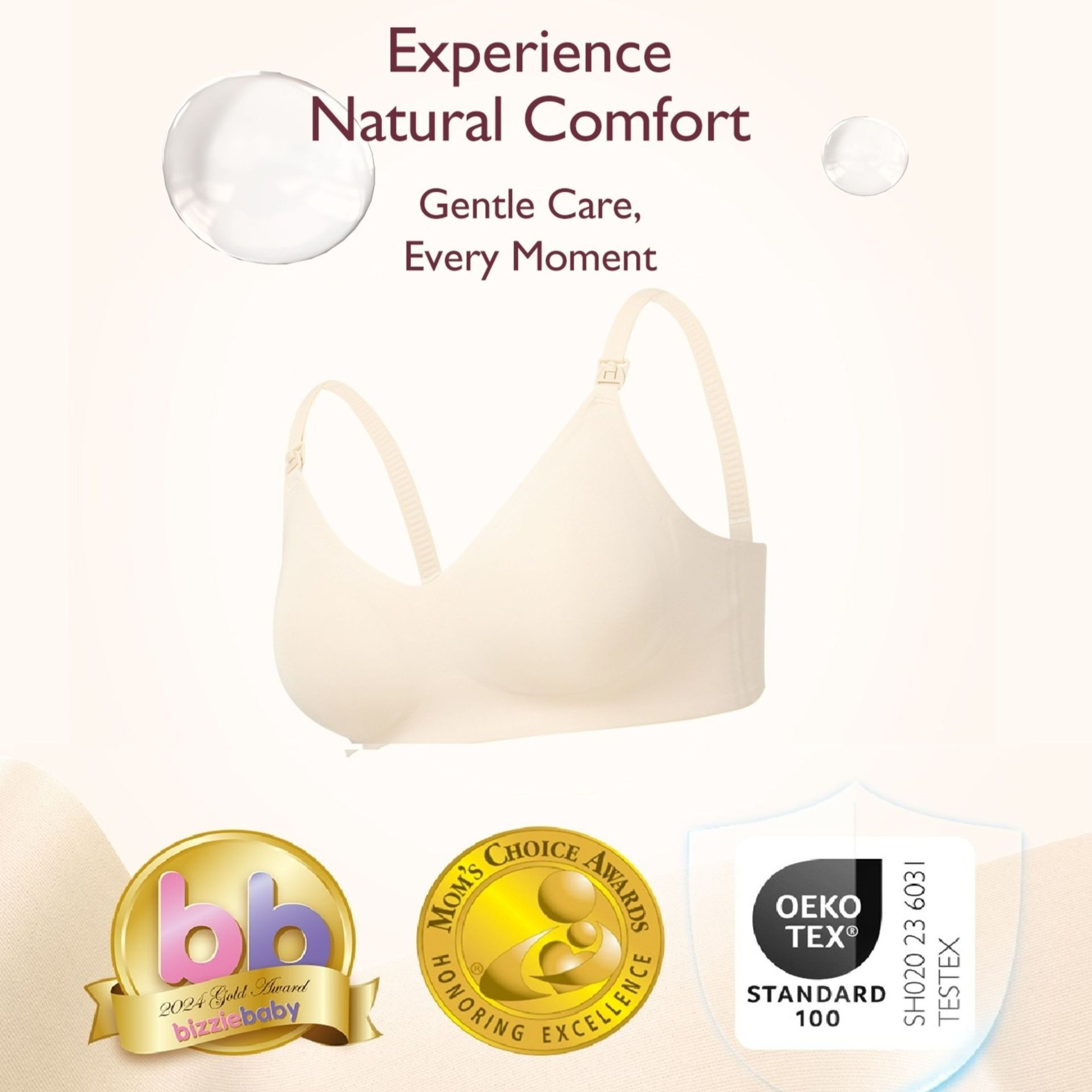Momcozy Seamless Nursing Bra - Cream, Small.