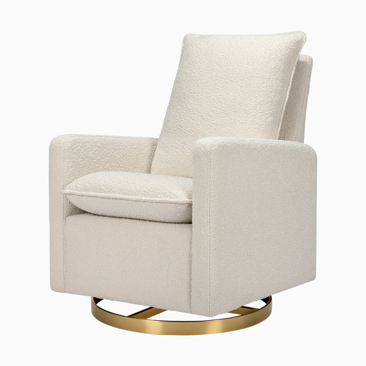 babyletto Cali Pillowback Swivel Glider - Ivory Boucle With Gold Base.