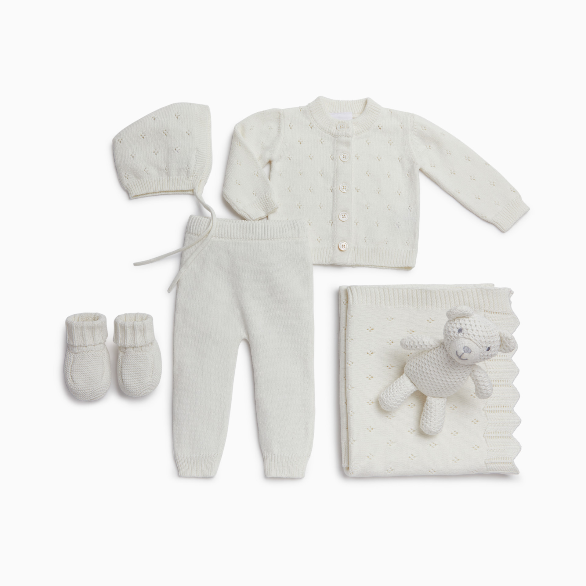 Tiny Kind 6-Piece Pointelle Sweater Gift Set - Ivory, 0-3 M