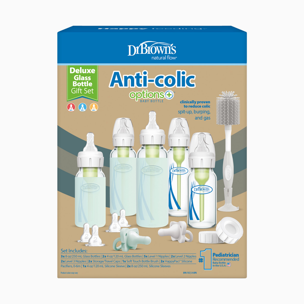 Dr. Brown's Options+ Narrow Glass Baby Bottle Starter Gift Set - White.