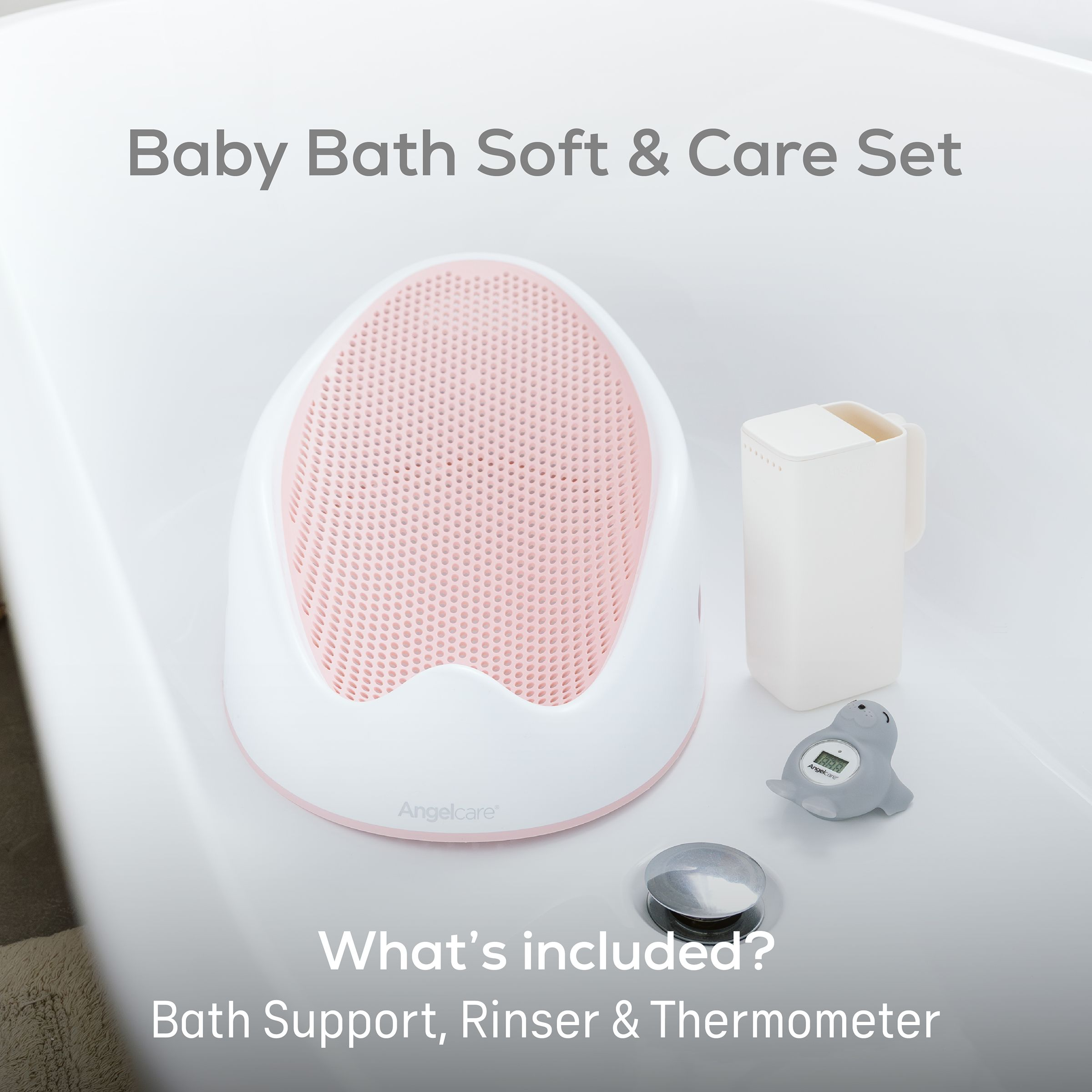 Angelcare Soft-Touch Baby Bath Support Bundle - Pink, 3-Piece.