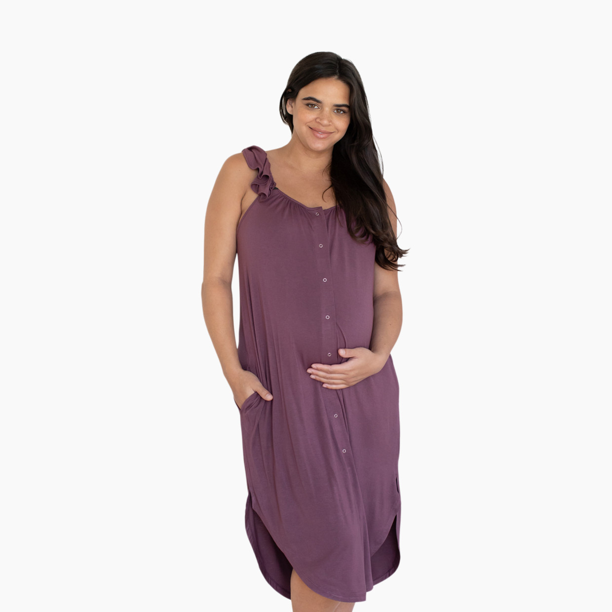 Buy Kindred Bravely Ruffle Strap Labor & Delivery Gown, Burgundy Plum,  Medium-Large at