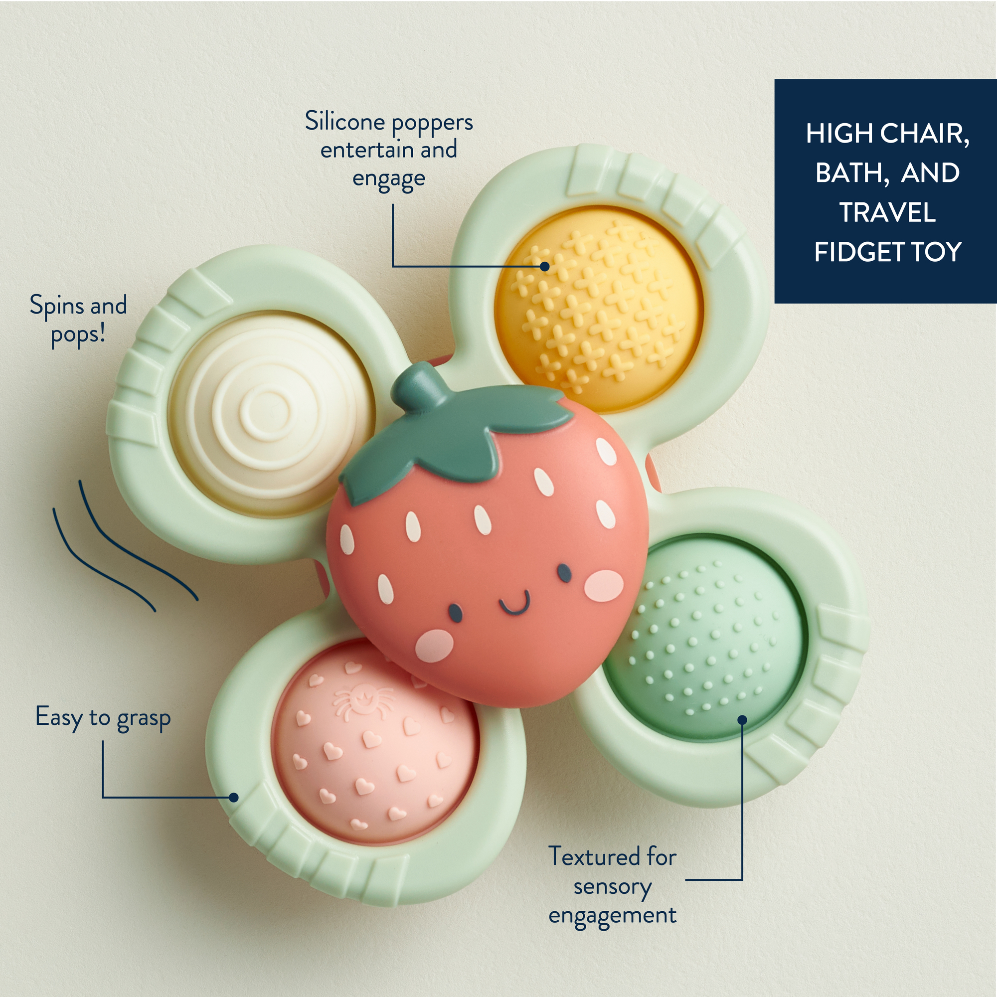 Itzy Ritzy High Chair, Bath & Travel Fidget Toy - Strawberry.