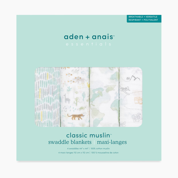Aden + Anais Essentials Cotton Muslin Swaddles (4 Pack) - Voyager.