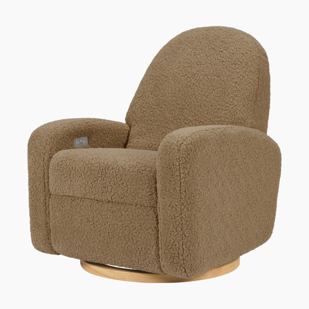 babyletto Nami Electronic Recliner and Swivel Glider - Cortado Shearling With Light Wood Base.