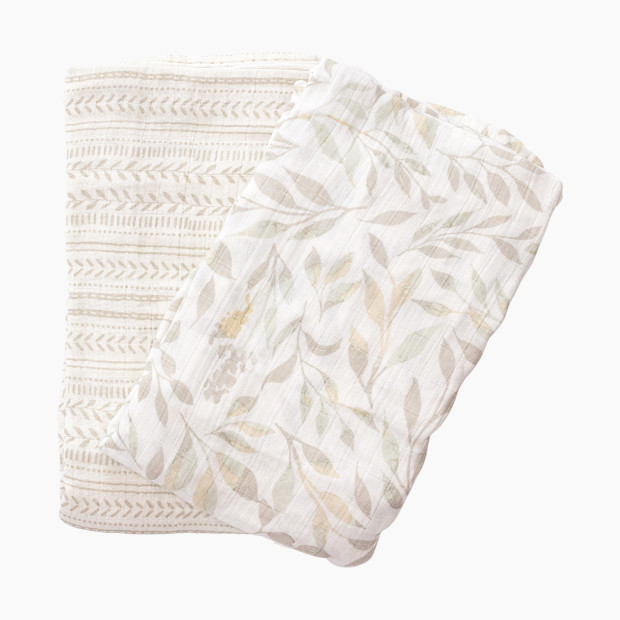 Crane Baby Cotton Muslin Swaddles (2 Pack) - Willow Multi-Color Leaf.