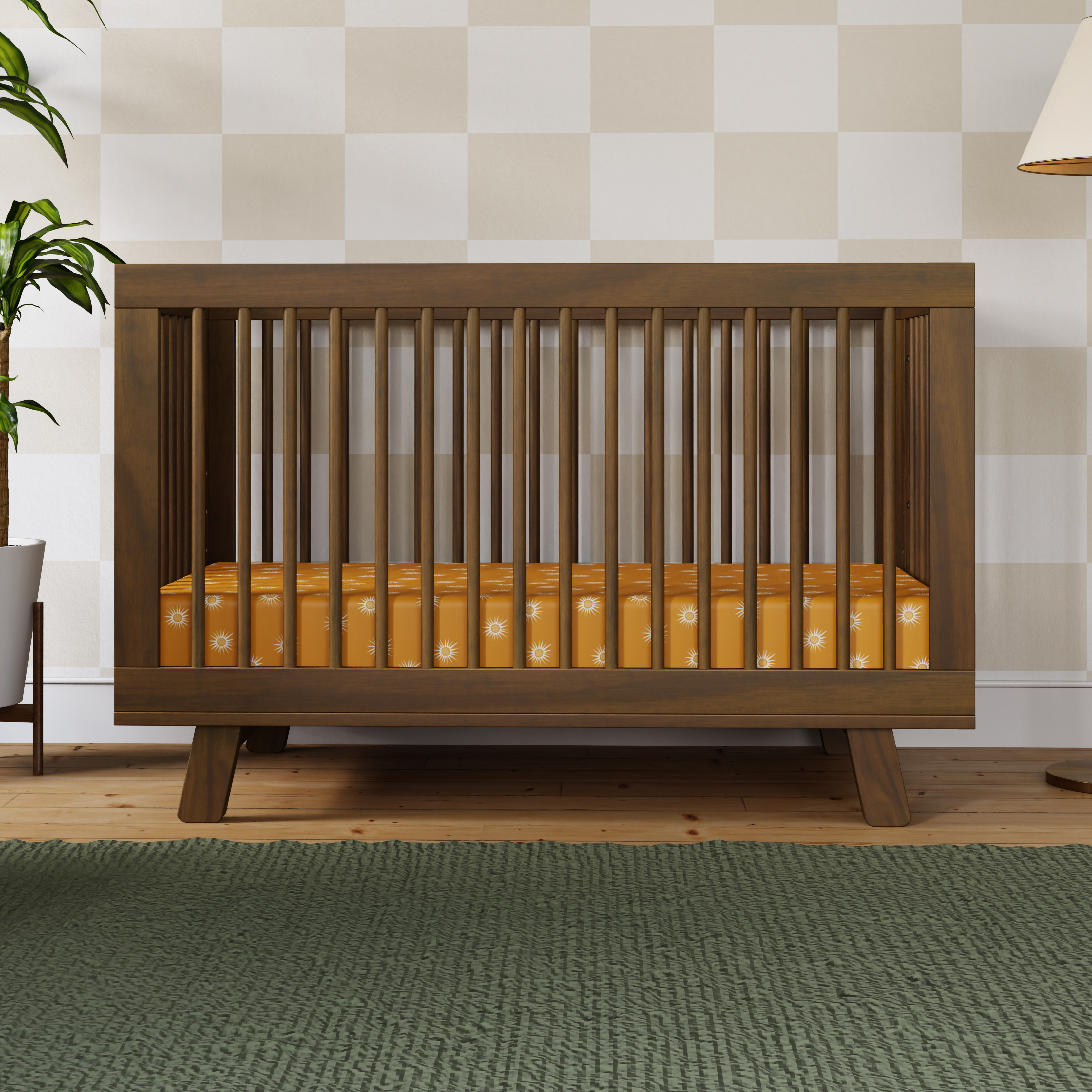 babyletto Hudson 3-in-1 Convertible Crib with Toddler Bed Conversion Kit - Natural Walnut.