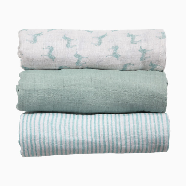 Tiny Kind 3 Pack Organic Muslin Swaddle - Ashley Blue Zebra.