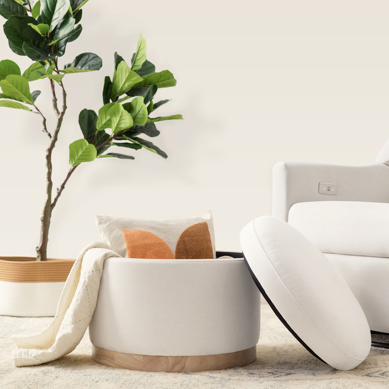 babyletto Naka Storage Ottoman - Performance Cream Eco Weave/Light Base.