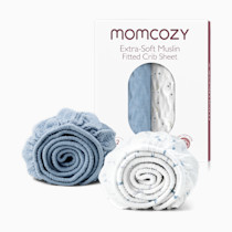 Momcozy Muslin Standard Fitted Crib Sheets, 52"x28", 2 Pack Soft Breathable Natural Cotton Baby Mattress Sheet, 360° Mattress Wrapping No Slip Boys Girls Neutral Toddler Bed Sheet, Blue Star Moon