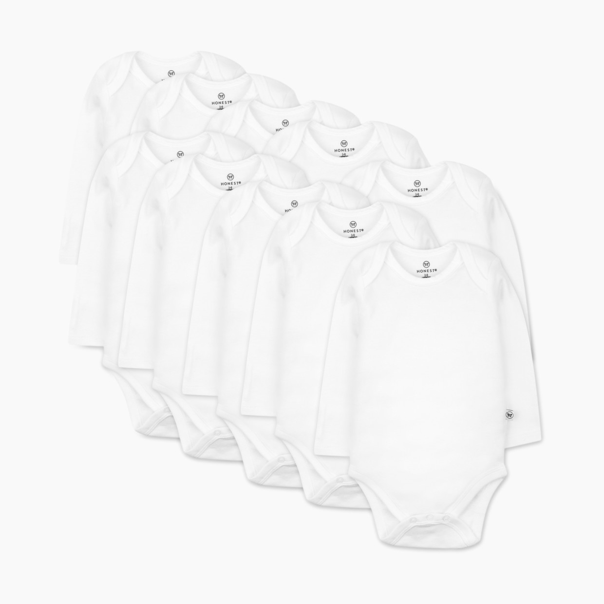 Honest Baby Clothing 10-Pack Organic Cotton Long Sleeve Bodysuits - Bright White, 3-6 M, 10.