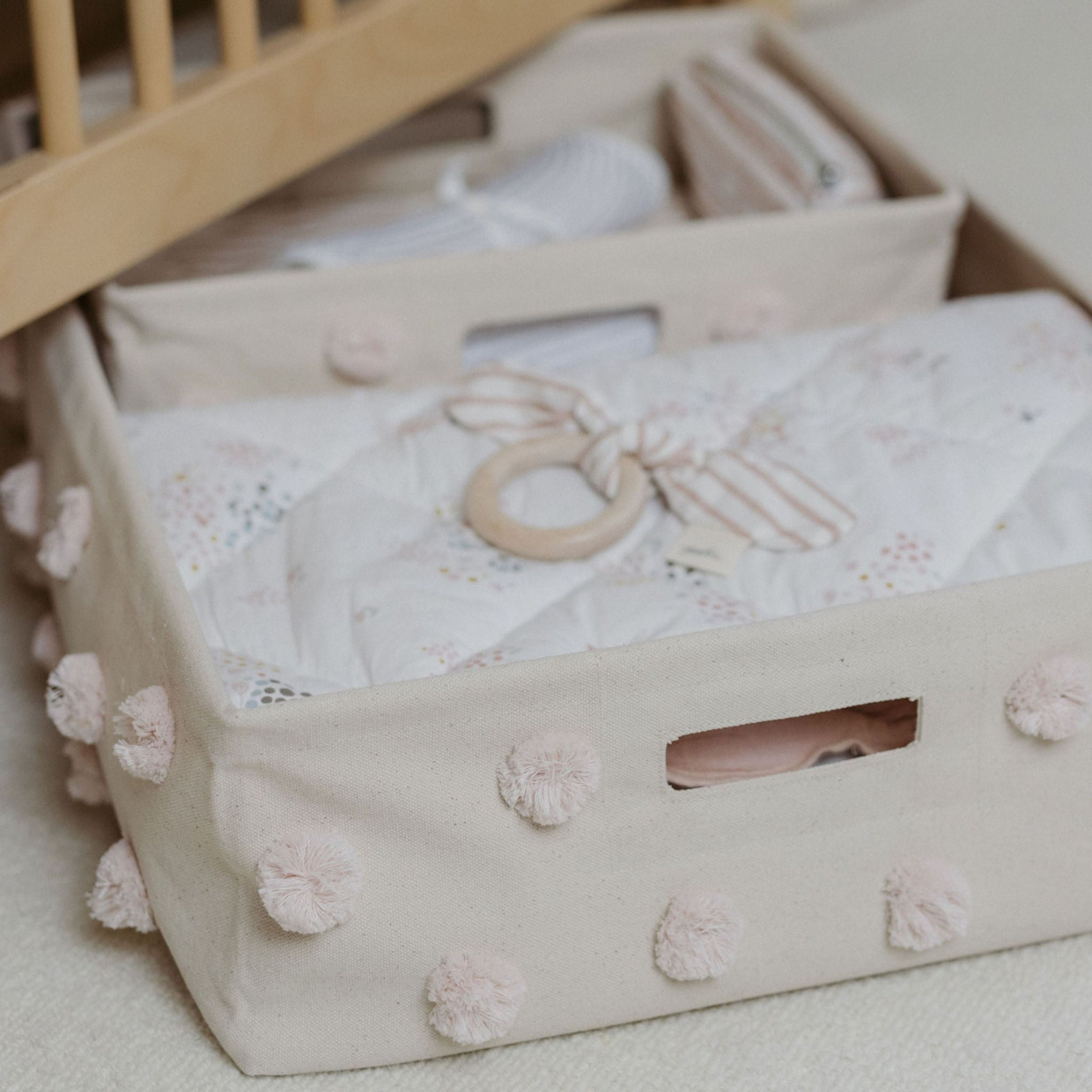 Pehr Pom Pom Hide Away Basket - Blush, Large.