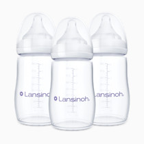 Lansinoh Anti-Colic Baby Bottles, BPA-Free Plastic, 8 Ounces, 3 Count, Medium Flow Nipples (Size M), Breastfeeding Bottle with NaturalWave Design, Baby Essentials