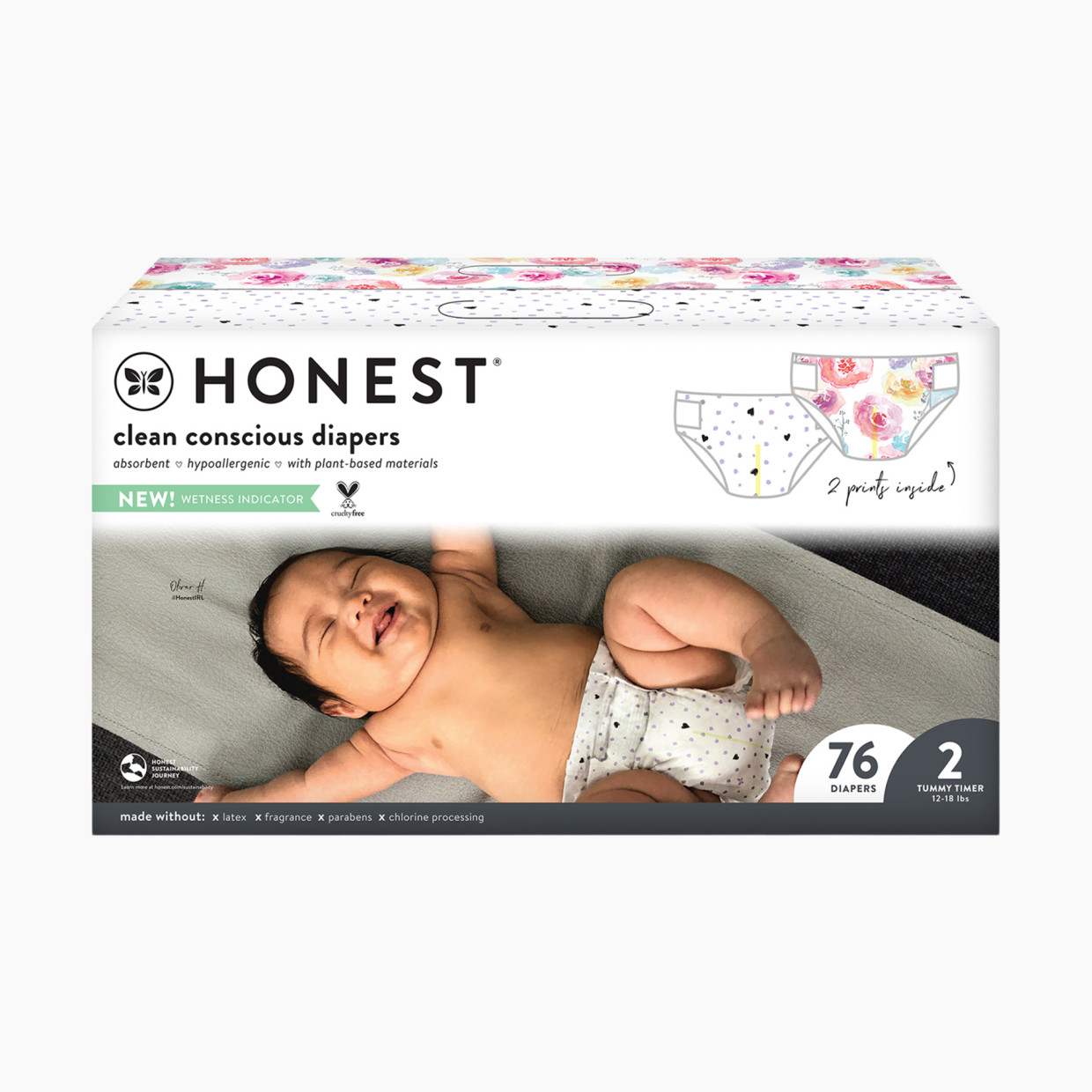 The Honest Company Club Box Diapers - Young At Heart + Rose Blossom, Size 2, 76 Count.