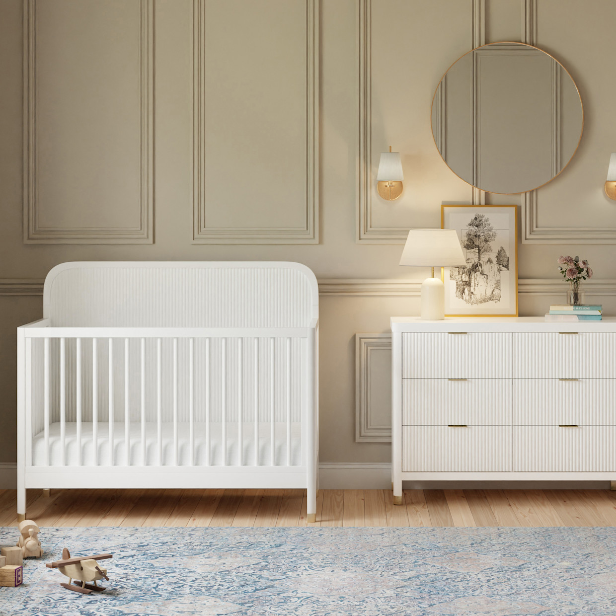 Namesake Brimsley Tambour 4-in-1 Convertible Crib - Warm White.