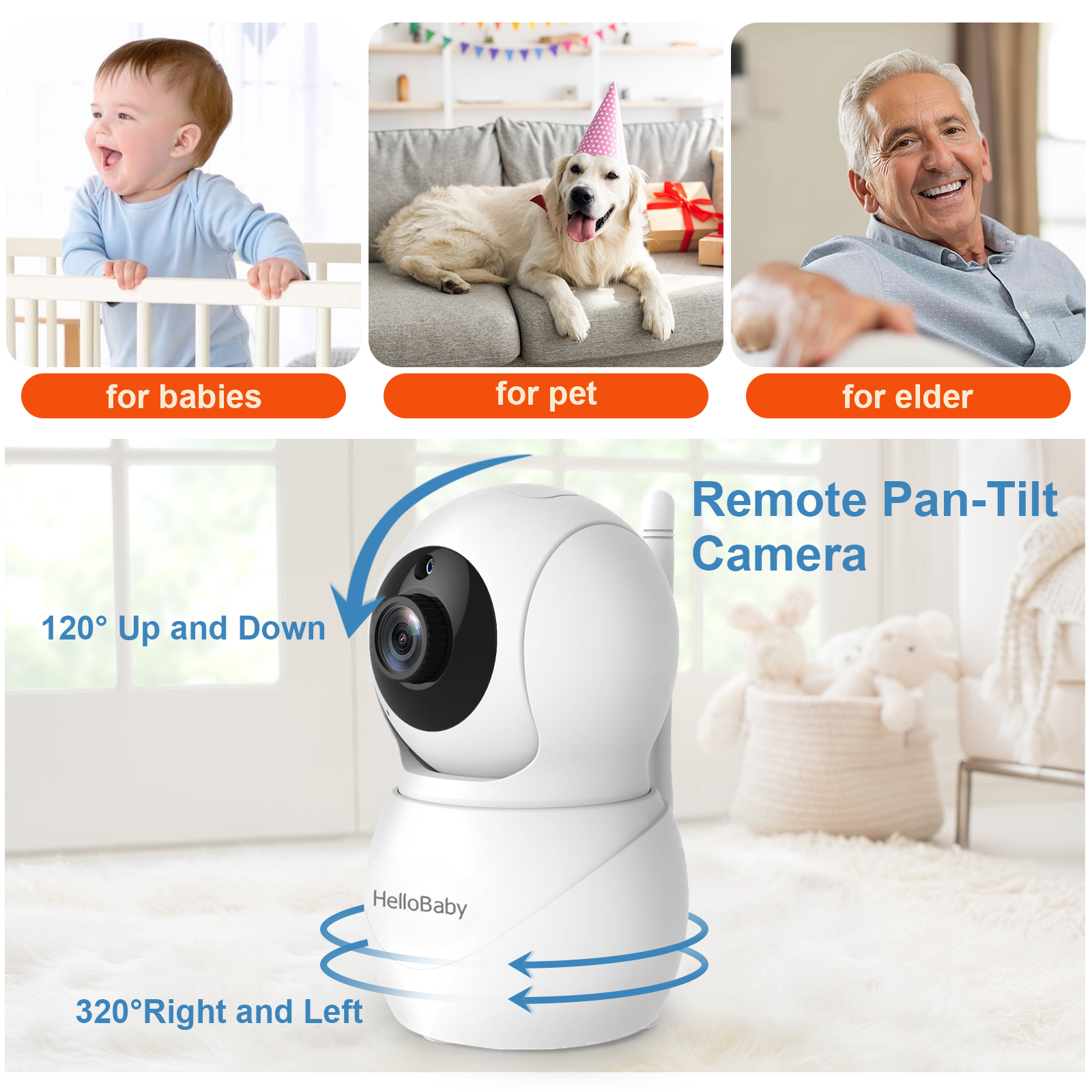 HelloBaby 5.0" IPS LCD Digital Wireless Video Baby Monitor with 2 Cameras.
