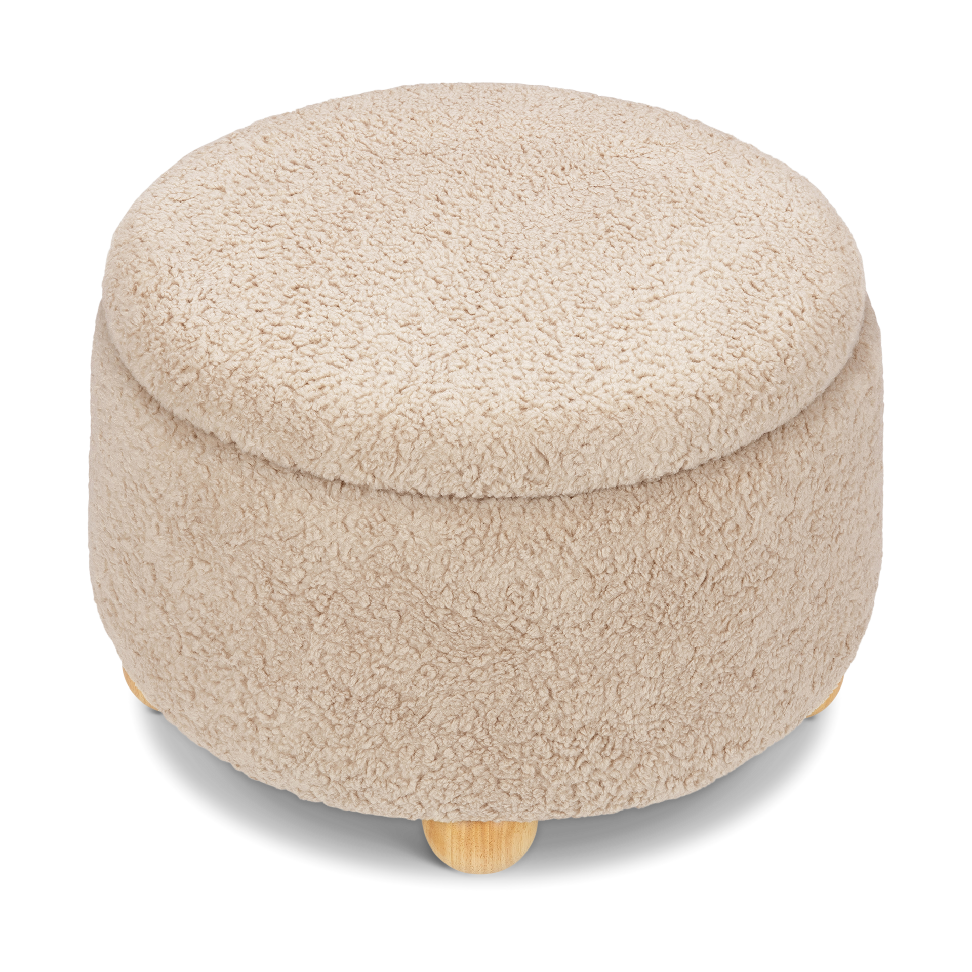 Namesake Tuffet Storage Ottoman - Chai Shearling With Honey Ball Feet.