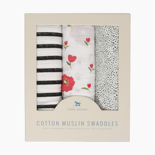 Little Unicorn Cotton Muslin Swaddle Blanket 3 Pack - Summer Poppy.