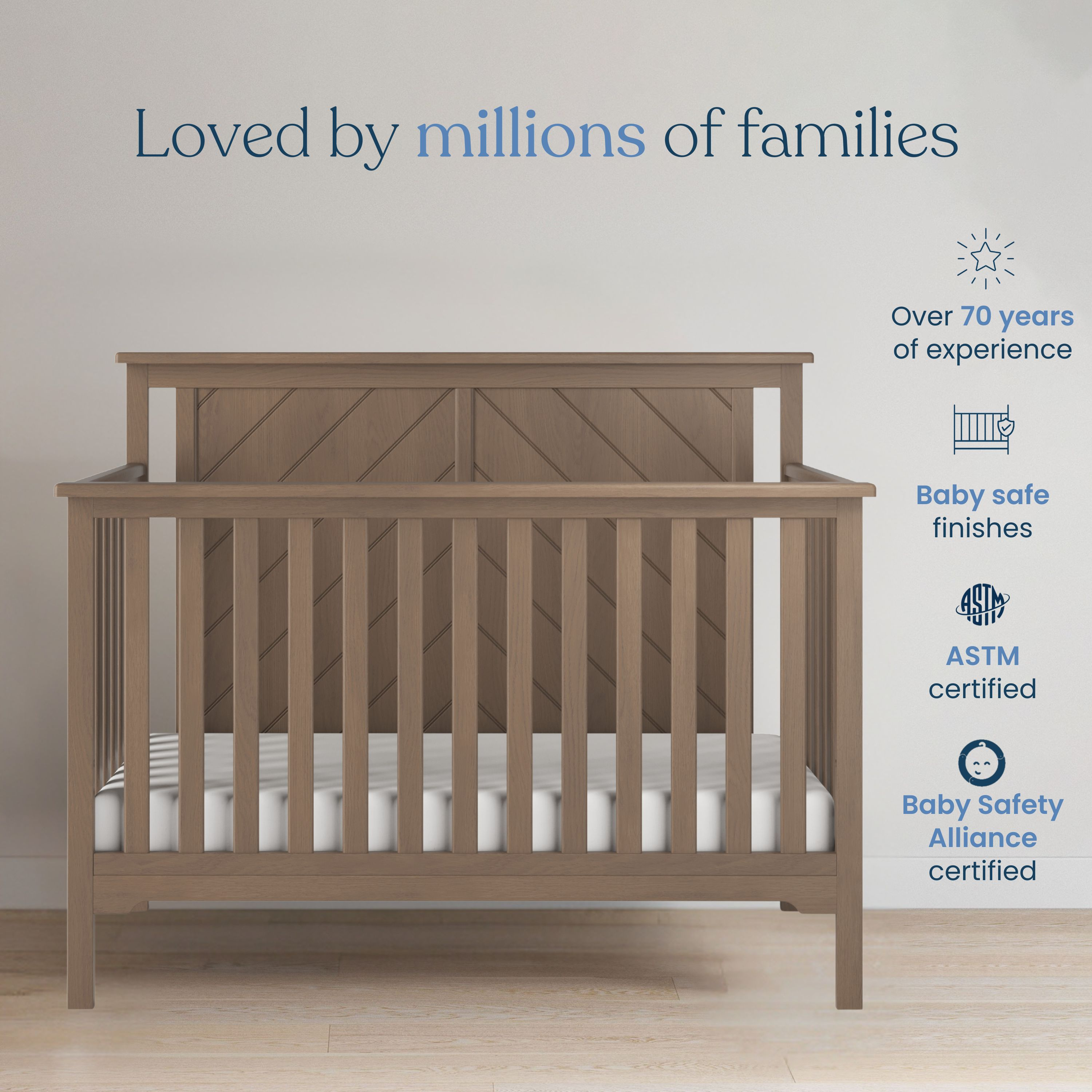 Child Craft Hampton Flat Top 4-In-1 Convertible Crib - Dusty Heather.