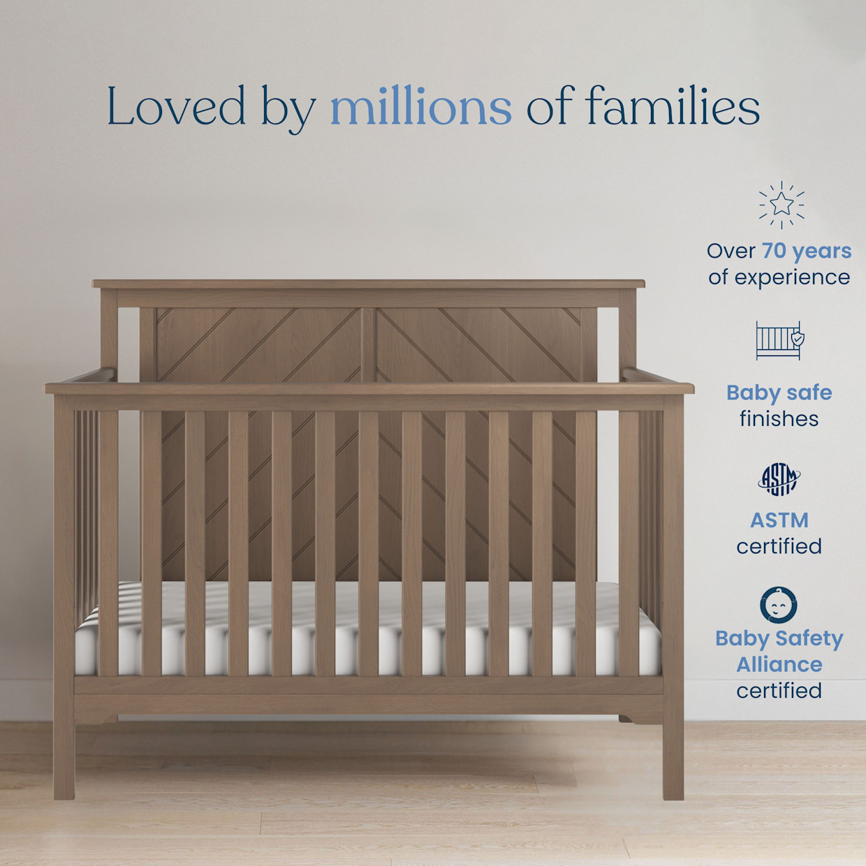 Child Craft Hampton Flat Top 4-In-1 Convertible Crib - Dusty Heather.